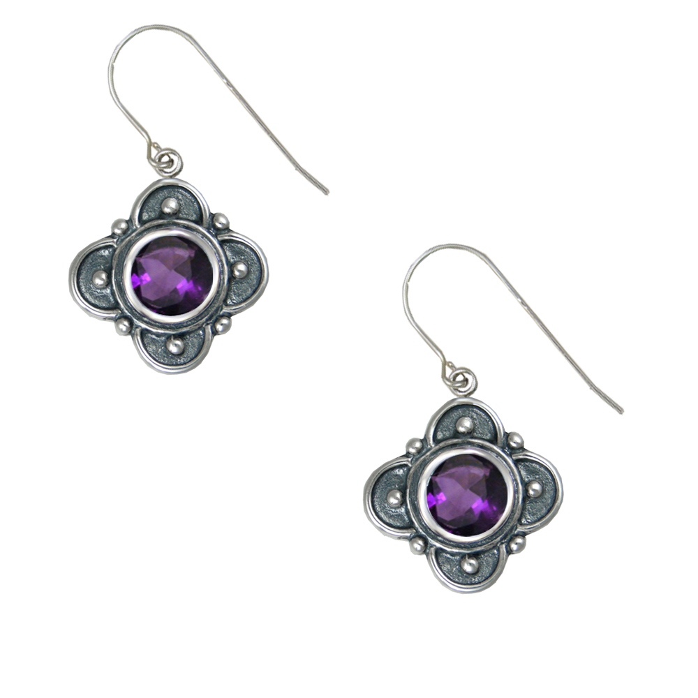 Sterling Silver With Amethyst Gemstone Drop Dangle Earrings